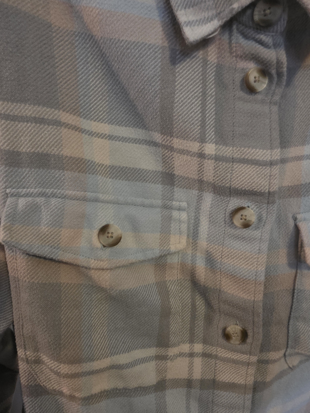 Plaid Button-Front Shacket in Light Blue and Gray - Picture 2 of 7